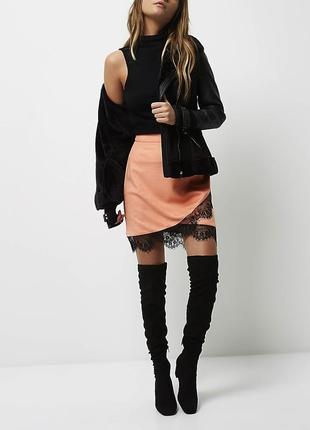 Розкішна спідниця river island з еко-замші з мереживом, m