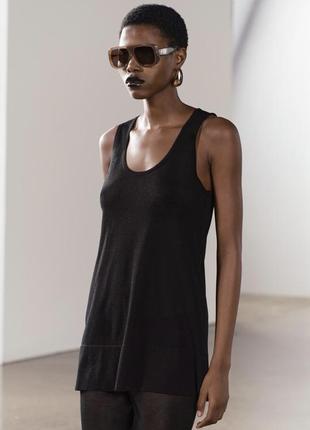 Чорний трикотажний костюм з брюками та майкою zara чорний комплект з майкою і брюками чорні напівпрозорі брюки чорна напівпрозора майка що просвічує5 фото