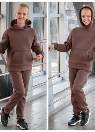 Теплий підлітковий спортивний костюм для дівчат, з начосом, розміри на зріст 140 - 164