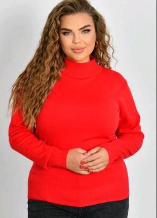 Базова стильна тепла кашемірова водолазка з відворотом у наявності червоного кольору 54-56 розміру