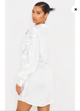 Платье рубашка белое атласное с драпировкой платье мини5 фото
