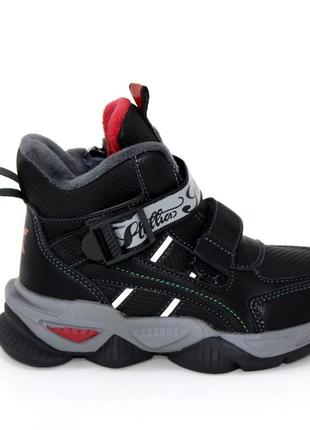 Дитячі осінні черевики на липучках для хлопчика чорний3 фото