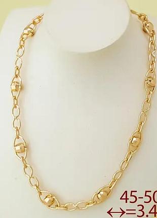 Ланцюжок "нескінченність" з граненими намистинами, р.45-50, медсплав xuping, позолота, 18к