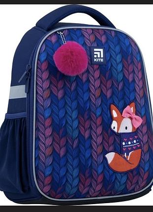 Рюкзак школьный детский каркасный kite education fox 35x26x13.5 см 12 л синий