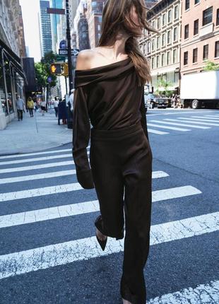 Широкие брюки коричневые женские zara new