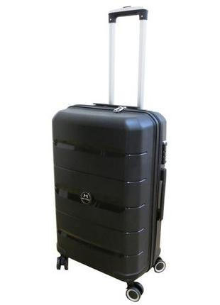 Средний чемодан из полипропилена на колесах 60l my polo, турция черный2 фото
