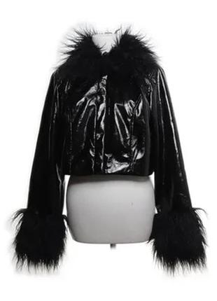 Куртка шуба з хутром вкорочена h&m латекс y2k opium new rock rick owens dollskill