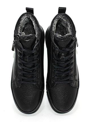 Зимові чоловічі черевики з натуральної шкіри чорний4 фото