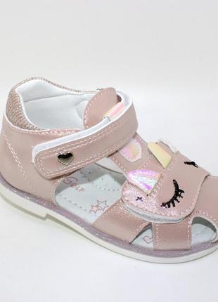Дитячі закриті рожеві сандалики з однорогом для маленьких дівчаток рожевий