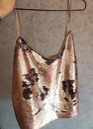 Топ zara knit rose gold, пайетки