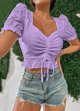Shein жіночий бузковий топ з прошви, лавандовий топ на стяжці, розмір l