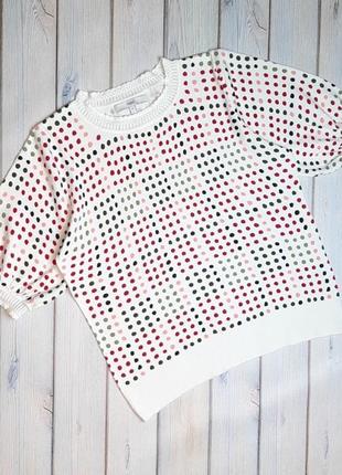 🤩1+1=3 фирменный белый свитер в горошек с коротким рукавом next, размер 46 - 482 фото