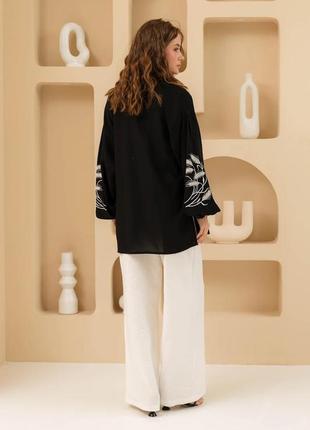 Жіноча лляна сорочка з колосками на рукавах розміри: 42 - 528 фото