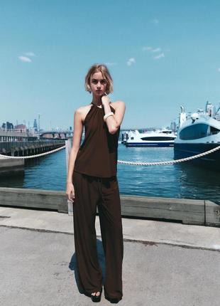 Брюки женские шоколадные прямые zara new