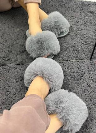 Тапочки женские мех теплые комнатные пушистые 4 цвета