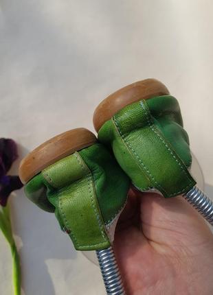 Милые симпатичные оригинальные зеленые кожаные итальянские балетки туфельки7 фото