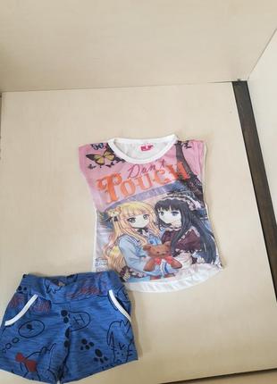 Літній костюм для дівчинки футболка аніме шорти 92 98 104 1106 фото