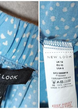 Голубые широкие брюки палаццо кюлоты в горошек new look вискоза9 фото
