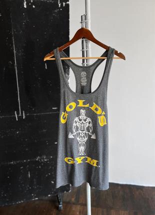 Golds gym mens stringer gray tank top big print workout made in usa майка