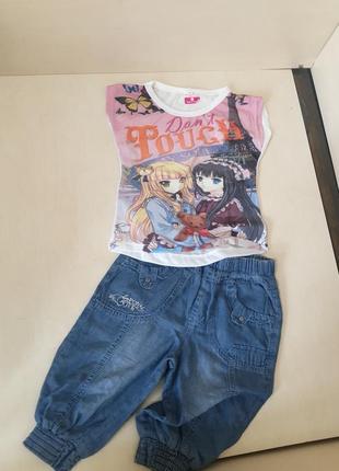 Летний костюм для девочки футболка джинсовые шорты анимэ 92 98 104 1107 фото