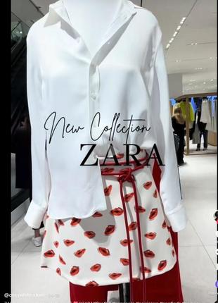 Zara вискозная мини юбка с ярким принтом красные губы , p.м