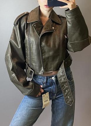 Укороченная куртка косуха из искусственной кожи zara