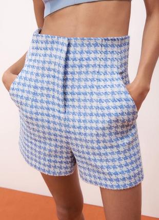 Твідові блакитні шорти zara