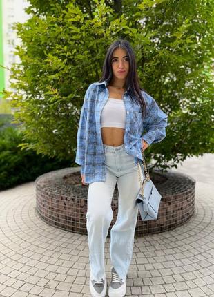 Сорочка жіноча в клітинку, з фланелю блакитна, червона, рожева