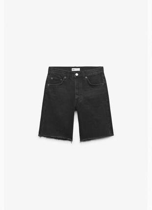 Джинсовые шорты бермуды удлиненные zara / mango на средней посадке из денима рваные на концах jorts гранж2 фото