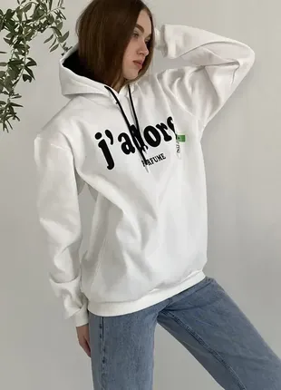 Утепленное худи оверсайз с принтом с надписью с начесом