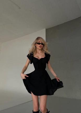 Потрясающее летнее мини платье грудь талия регулируется шнуровкой черный2 фото
