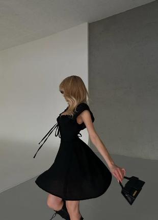 Потрясающее летнее мини платье грудь талия регулируется шнуровкой черный3 фото