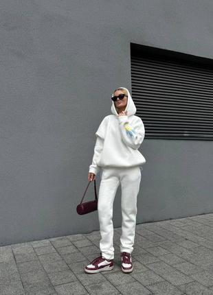 ‼️не кошлатиться‼️теплый костюм на флисе с вышитыми колосками, женский спортивный костюм трехнить пенье на флисе, 505