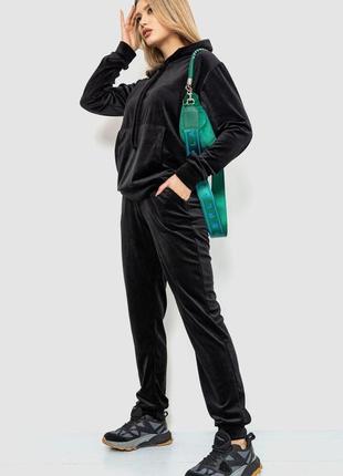 Велюровий жіночий костюм чорного кольору комплект для дівчини велюровий велюровий костюм чорний3 фото