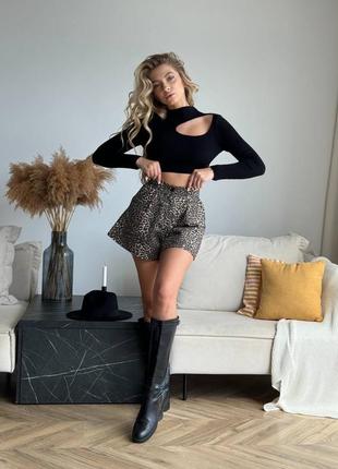 Джинсовые шорты у леопардовый принт7 фото