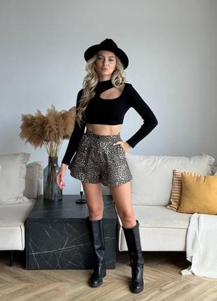 Джинсовые шорты у леопардовый принт8 фото