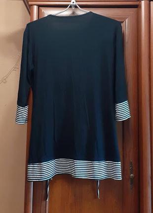 Трикотажна стрейчева футболка блузка довга туніка в смужку смугаста2 фото