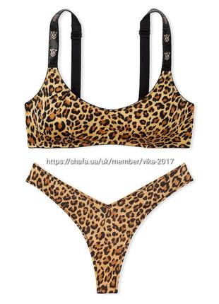 Леопардовый комплект белья со стразами victoria’s secret