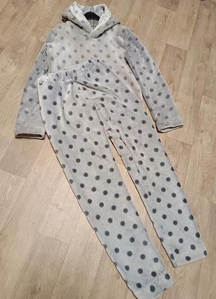 Домашній костюм піжама тедді в горошок худі штани3 фото