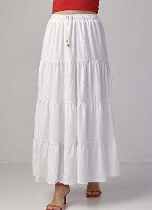 Легкая длинная юбка с воланами макси летняя муслиновая молочная