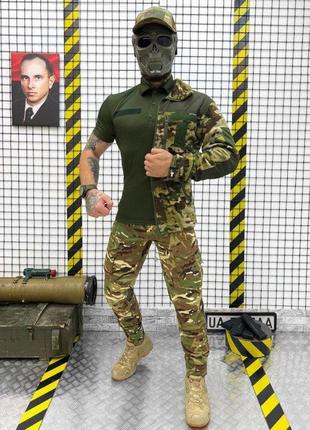 Армійський костюм мультикам 4в1 тактичний бойовий костюм штани убакс флісовка бейсболка кепка