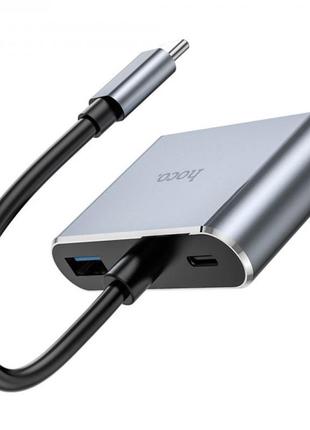 Хаб адаптор конвертер 4 в 1 из type-c в vga, pd, usb 3.0, hdtv (для відображення медіа файлів на тв)