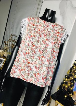 Белая блуза в цветах с кружевными рукавами в ретро стиле shein л/хл4 фото