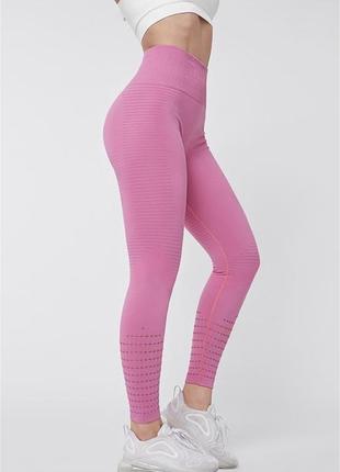 Лосіни жіночі спортивні для спорту фітнес висока посадка завищена талія утяжка широкий пояс з перфорацією рожеві барбі barbie4 фото