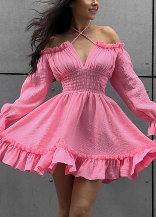Розовое муслиновое платье 💞 женственное платье муслин 💕 стильное розовое платье 💖4 фото