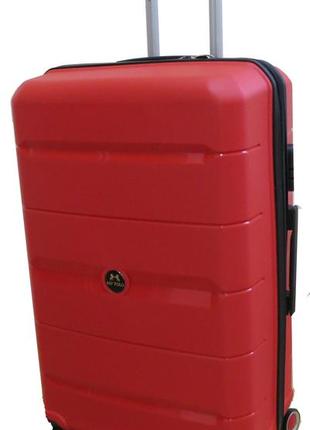 Большой чемодан на колесах из полипропилена 93l my polo, турция красный3 фото