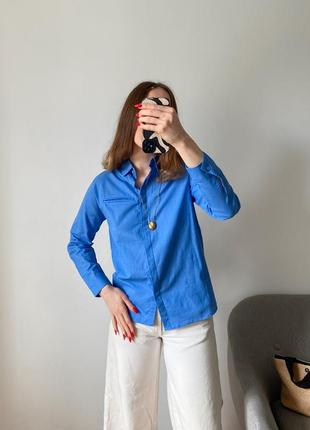Базовая синяя рубашка из хлопка5 фото