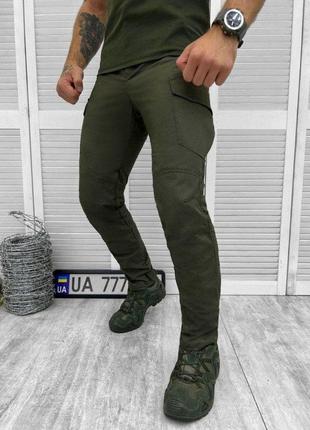 Чоловічі штани оливкові штани рипстоп колір хакі гумовий крій штани зі зручною посадкою хакі зелені