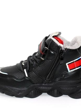 Чорні осінні черевики на блискавці та липучках для хлопчика чорний5 фото