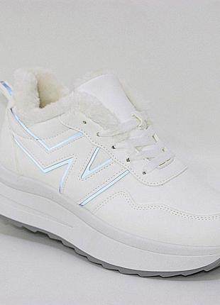 Теплі білі жіночі зимові кросівки світловідбивні білий
